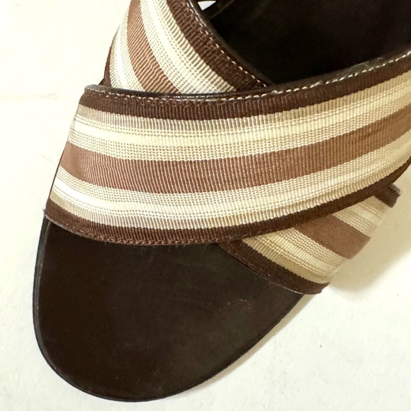 Vintage kitten heel sandals crisscrossed ribbon brown/white size 9 - Picture 10 of 13